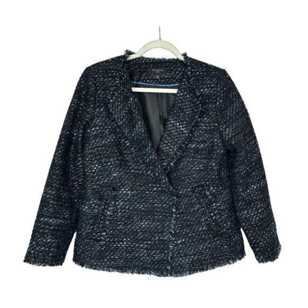 Talbots Blue Sparkle Tweed Fringe Jacket 10 Petite Women’s 10P Blazer Work